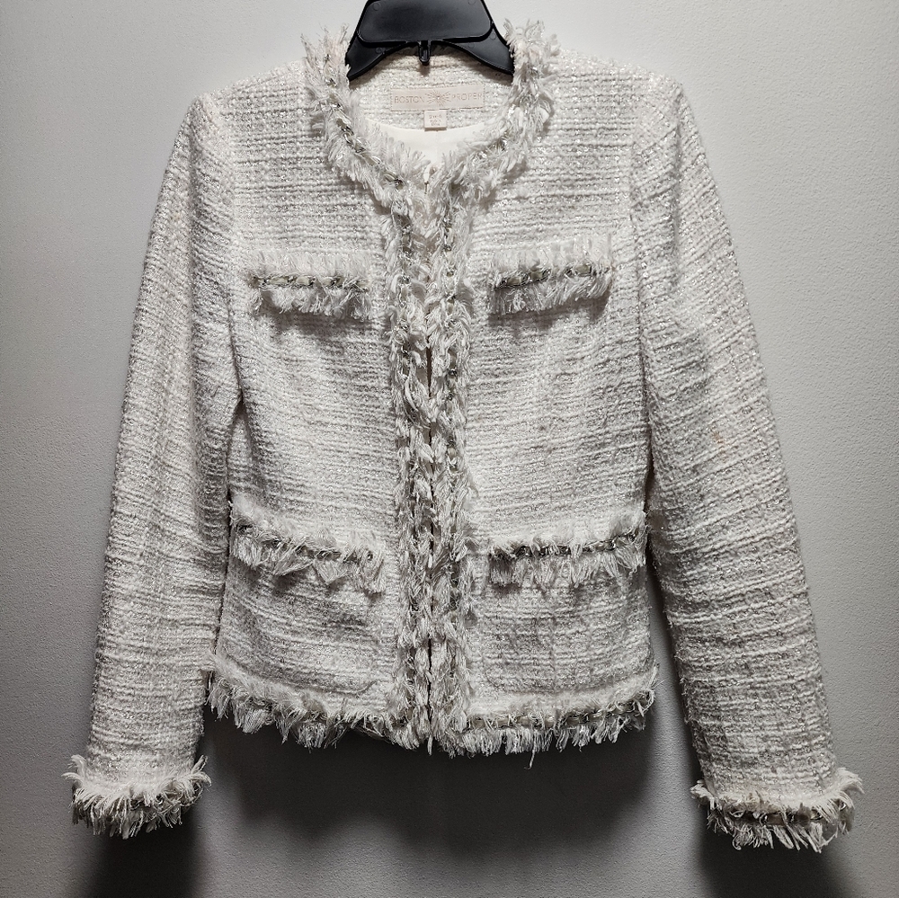 Boston Proper White Tweed Jacket Size 4